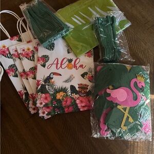 Random Tropical Flamingo Party Supplies with Aloha Banner